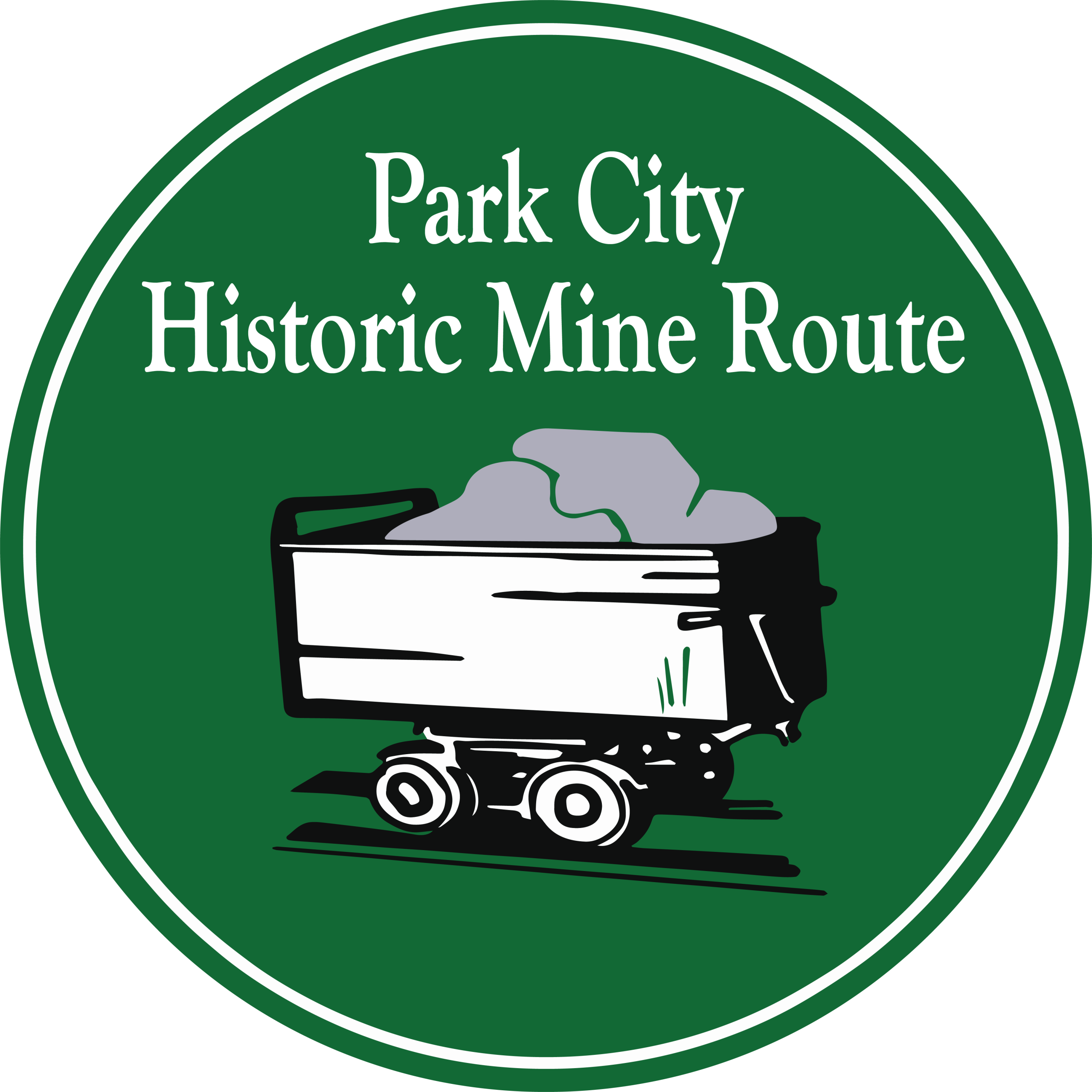 The Historic Mine Route wayfinding logo — a stylized mine car filled with silver ore